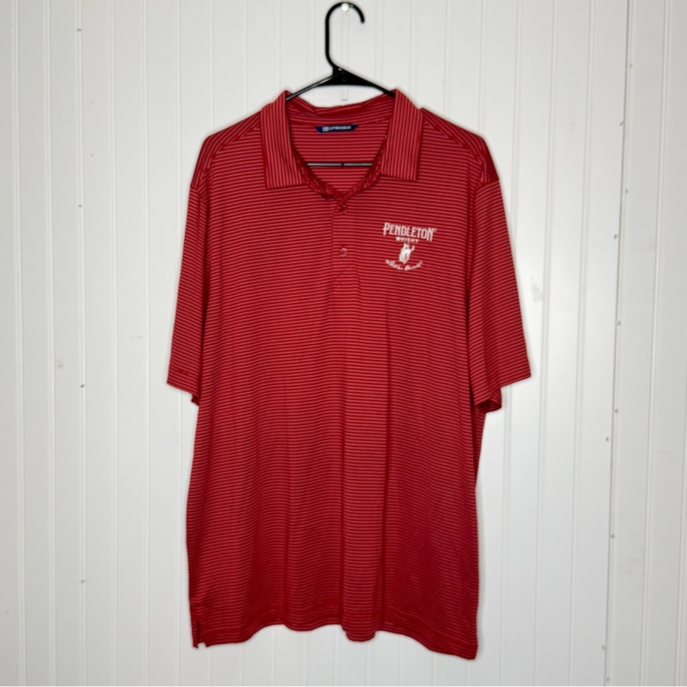 Cutter & Buck Forge Pinstripe Pendleton Whisky Short Sleeve Polo Shirt Size XL